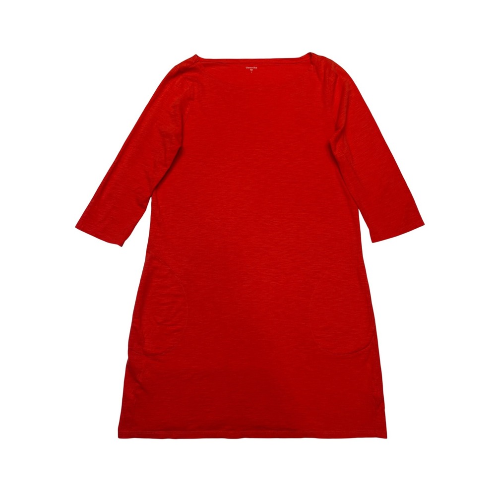 Garnet Hill Coral 100% Cotton Slub Knit Comfy Pocket Shift T Shirt Dress Size 14